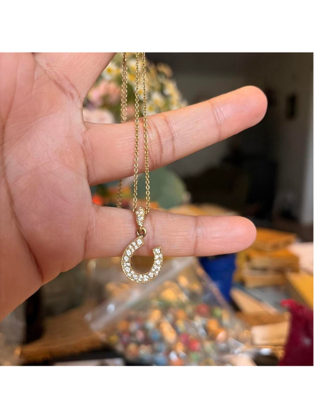 #Nordstrom Gold horseshoe pendant necklace with faux diamond accents #horseshoe